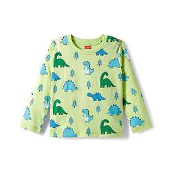 Babyhug Cotton Knit Full Sleeves Co-ords Night Suit With Dino Print - Green