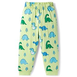 Babyhug Cotton Knit Full Sleeves Co-ords Night Suit With Dino Print - Green