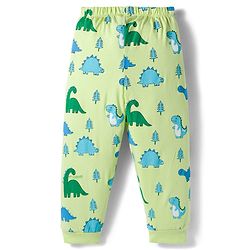 Babyhug Cotton Knit Full Sleeves Co-ords Night Suit With Dino Print - Green
