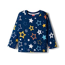 Babyhug Cotton Knit Full Sleeves Co-ords Night Suit With Star Print - Blue
