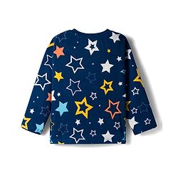Babyhug Cotton Knit Full Sleeves Co-ords Night Suit With Star Print - Blue