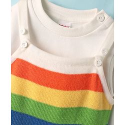 Babyhug Sweater Knit Winter Wear Striped Dungaree Styled Romper & Full Sleeves Inner Tee - Multicolor