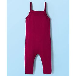 Babyhug Sweater Knit Winter Wear Dungaree Style Romper & Full Sleeves Inner Tee with Floral Embroidery - Maroon