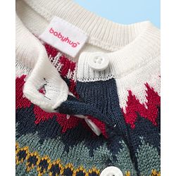 Babyhug Knit Full Raglan Sleeves Pullover Sweater with chevron Design - Navy Blue
