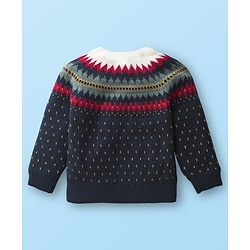 Babyhug Knit Full Raglan Sleeves Pullover Sweater with chevron Design - Navy Blue