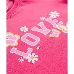 Babyhug Cotton Knit Full Sleeves Night Suit With Floral & Text Print - Pink