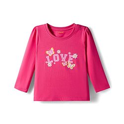 Babyhug Cotton Knit Full Sleeves Night Suit With Floral & Text Print - Pink