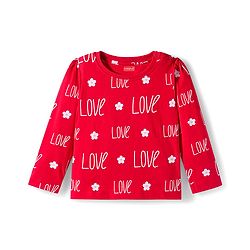 Babyhug Cotton Knit Full Sleeves Co-ords Night Suit With Text Print - Red