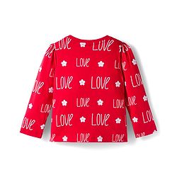 Babyhug Cotton Knit Full Sleeves Co-ords Night Suit With Text Print - Red