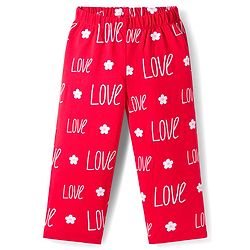 Babyhug Cotton Knit Full Sleeves Co-ords Night Suit With Text Print - Red