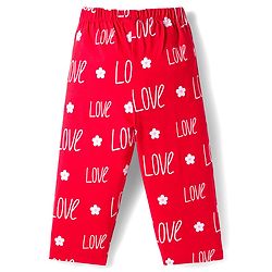 Babyhug Cotton Knit Full Sleeves Co-ords Night Suit With Text Print - Red