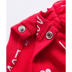 Babyhug Cotton Knit Full Sleeves Co-ords Night Suit With Text Print - Red