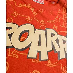 Babyhug Cotton Knit Full Sleeves Co-ords Night Suit with Dino Print - Red