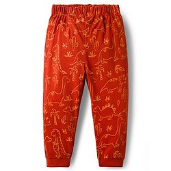 Babyhug Cotton Knit Full Sleeves Co-ords Night Suit with Dino Print - Red