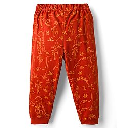 Babyhug Cotton Knit Full Sleeves Co-ords Night Suit with Dino Print - Red