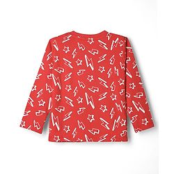 Babyhug Cotton Knit Full Sleeve Co-Ord Night Suit with Thunderbolt Print - Red