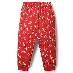 Babyhug Cotton Knit Full Sleeve Co-Ord Night Suit with Thunderbolt Print - Red