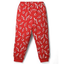 Babyhug Cotton Knit Full Sleeve Co-Ord Night Suit with Thunderbolt Print - Red