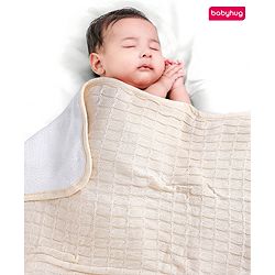 Babyhug Premium Cotton Knitted & Fur All Seasons Blanket - Off White