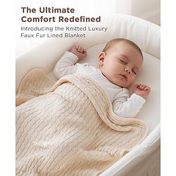 Babyhug Premium Cotton Knitted & Fur All Seasons Blanket - Off White