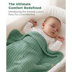 Babyhug Premium Cotton Knitted & Fur All Seasons Blanket - Off White
