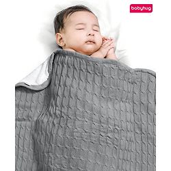 Babyhug Premium Cotton Knitted & Fur All Seasons Blanket - Off White
