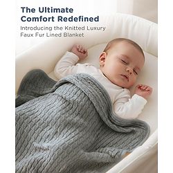 Babyhug Premium Cotton Knitted & Fur All Seasons Blanket - Off White