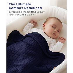 Babyhug Premium Cotton Knitted & Fur All Seasons Blanket - Off White