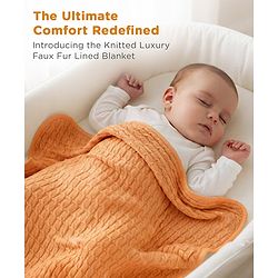 Babyhug Premium Cotton Knitted & Fur All Seasons Blanket - Off White