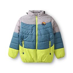 Babyhug Woven Full Sleeves Hooded Padded Jacket With Detachable Hood & Mountain Patch - Multicolor