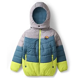 Babyhug Woven Full Sleeves Hooded Padded Jacket With Detachable Hood & Mountain Patch - Multicolor