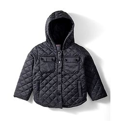 Babyhug Woven Full Sleeves Solid Hooded Quilted Jacket - Black