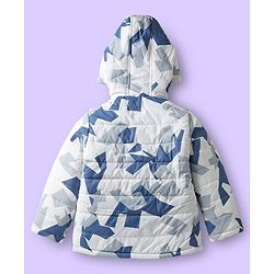 Babyhug Woven Full Sleeves Hooded Padded Jacket  With Abstract Print - Blue & White