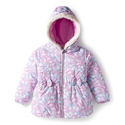 Babyhug Woven Full Sleeves Hooded Padded Jacket With Floral & Butterfly Print - Purple