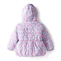 Babyhug Woven Full Sleeves Hooded Padded Jacket With Floral & Butterfly Print - Purple