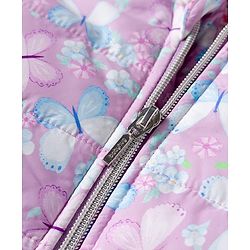 Babyhug Woven Full Sleeves Hooded Padded Jacket With Floral & Butterfly Print - Purple