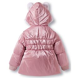 Babyhug Woven Full Sleeves Solid Color Hooded Padded Winter Jacket with Ear Applique - Pink