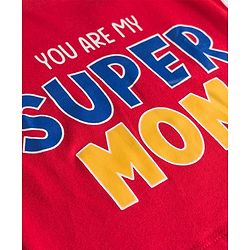 Babyhug Cotton Knit Full Sleeves Night Suit With Super Mom Text Print - Red & Blue