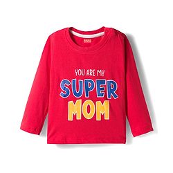 Babyhug Cotton Knit Full Sleeves Night Suit With Super Mom Text Print - Red & Blue