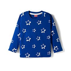 Babyhug Cotton Knit Full Sleeves Co-ords Night Suit With Star Print - Blue