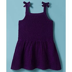 Babyhug Knitted Solid Woollen Dress & Full Sleeves Inner Tee - Purple & White
