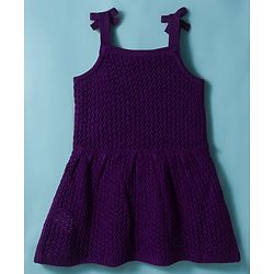 Babyhug Knitted Solid Woollen Dress & Full Sleeves Inner Tee - Purple & White