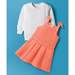 Babyhug Knitted Solid Woollen Dress & Full Sleeves Inner Tee - Purple & White