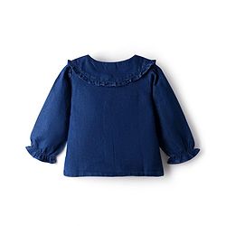 Babyhug  Denim Woven Full Sleeves Washed Peter Pan Collar Top with Embroidery - Navy Blue