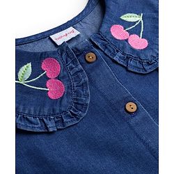 Babyhug  Denim Woven Full Sleeves Washed Peter Pan Collar Top with Embroidery - Navy Blue