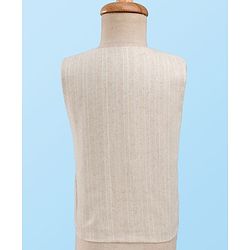 Babyhug Premium Linen Woven Full Sleeves Solid Party Suit With Bow - Beige