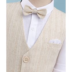 Babyhug Premium Linen Woven Full Sleeves Solid Party Suit With Bow - Beige