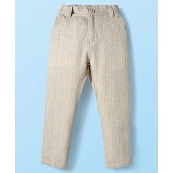 Babyhug Premium Linen Woven Full Sleeves Solid Party Suit With Bow - Beige