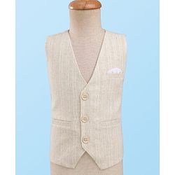 Babyhug Premium Linen Woven Full Sleeves Solid Party Suit With Bow - Beige