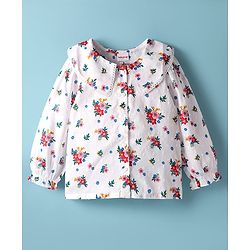 Babyhug 100% Cotton Woven Full Sleeves Floral & Swiss Dot Printed Peter Pan Collar Top - White